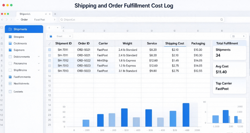Shipping and Order Fulfillment Cost Log