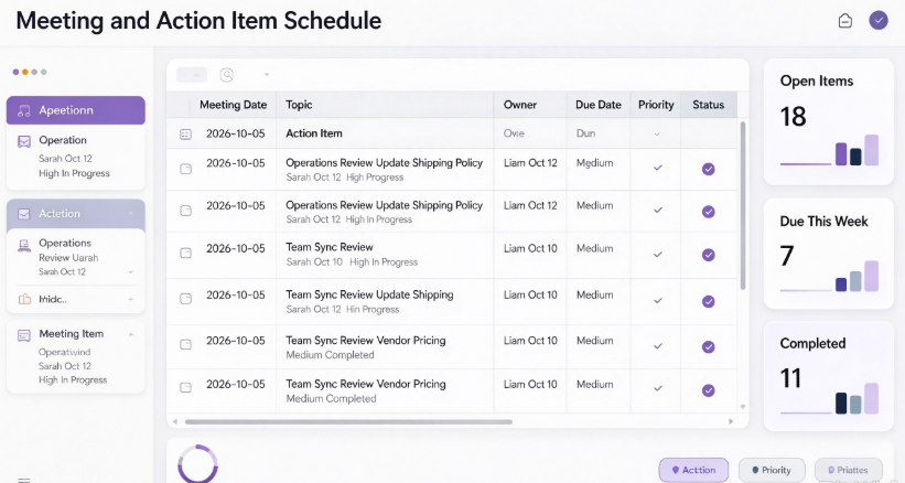 Meeting and Action Item Schedule