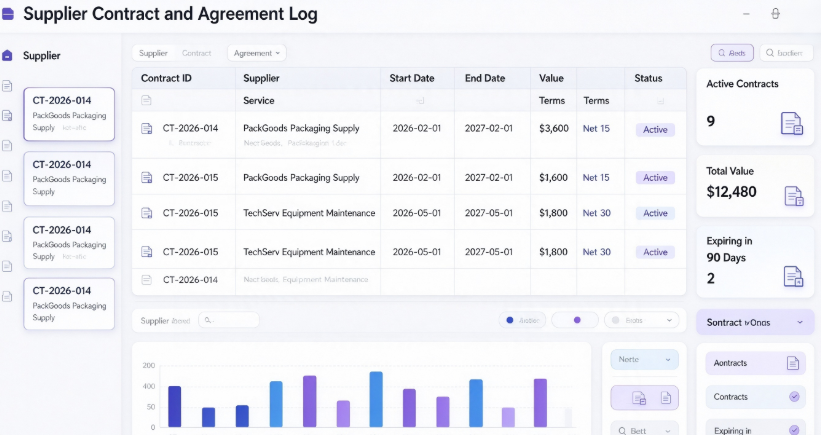 Supplier Contract and Agreement Log