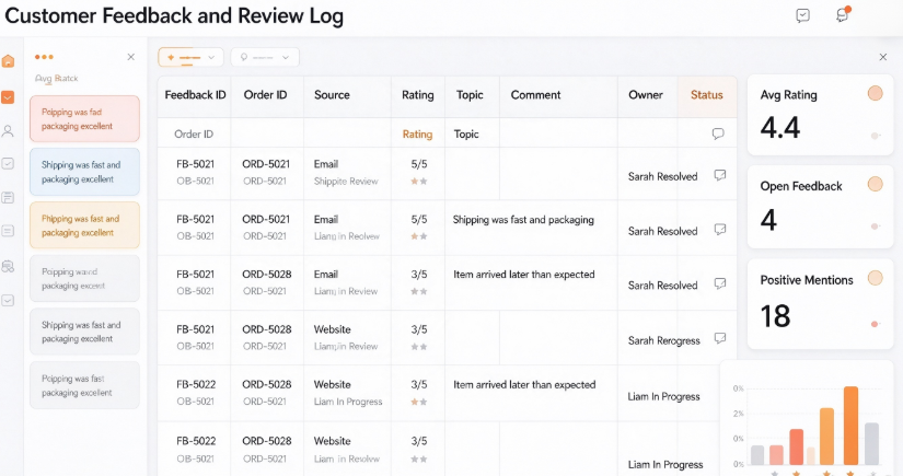 Customer Feedback and Review Log