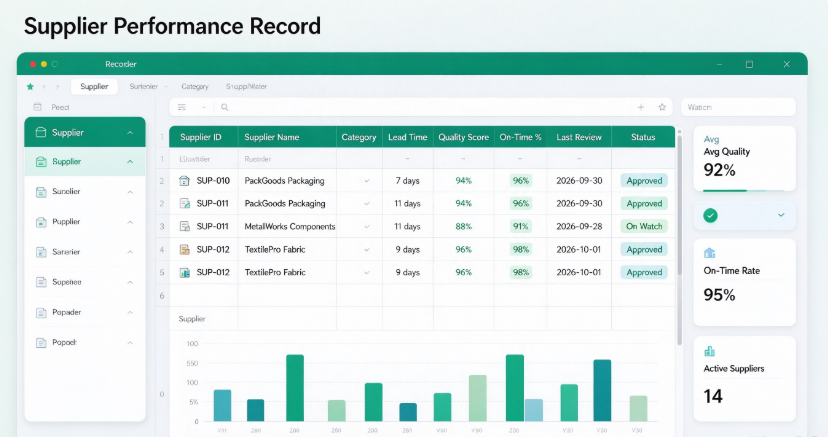 Supplier Performance Record